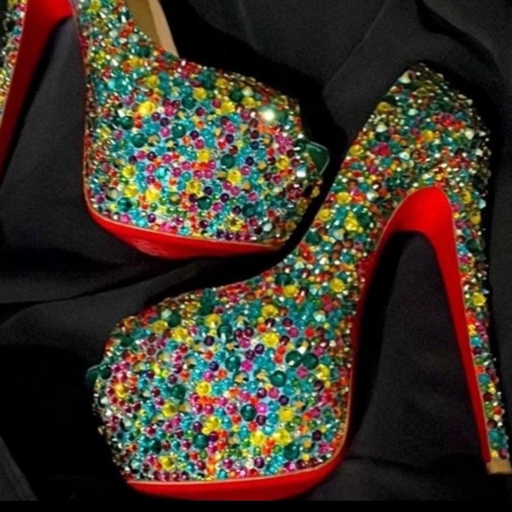 CHRISTIAN LOUBOUTIN STRASS CRYSTAL HIGHNESS PEEP TOE PLATFORM STILETTO SZ 40 NEW